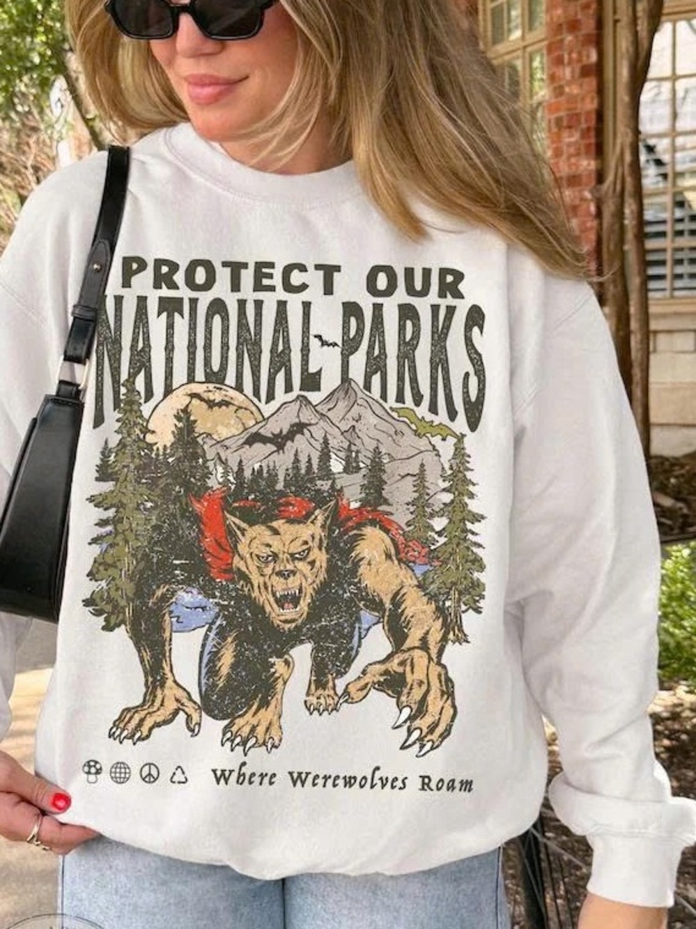 Protect Our National Parks White Graphic Kids Sweatshirt - Where Werewolves Roam